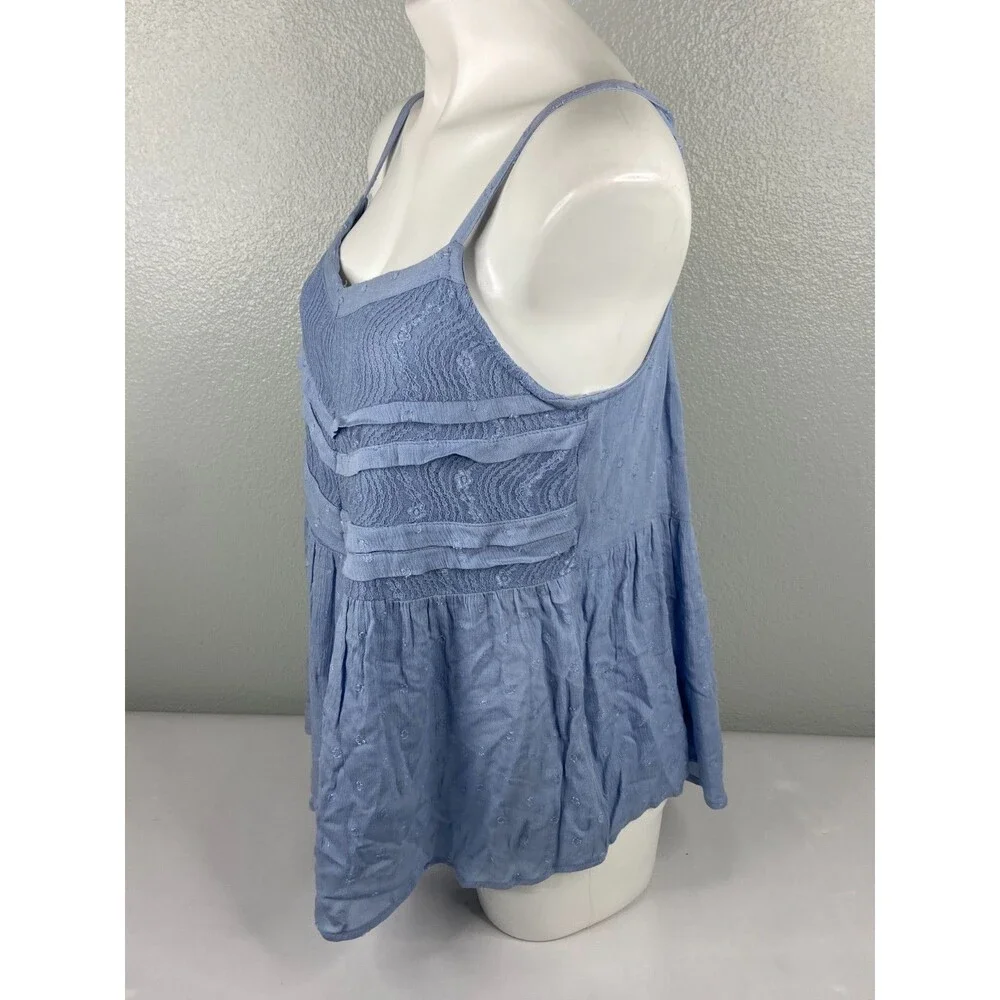 GiGiO Women Medium Blue Babydoll Top Semi Sheer Ribbed Strappy NWT - Picture 4 of 9